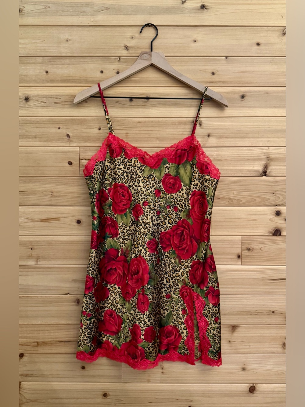 Y2K Vintage Victorias Secret Medium Leopard Rose Chemise Slip Mini Mob Wife